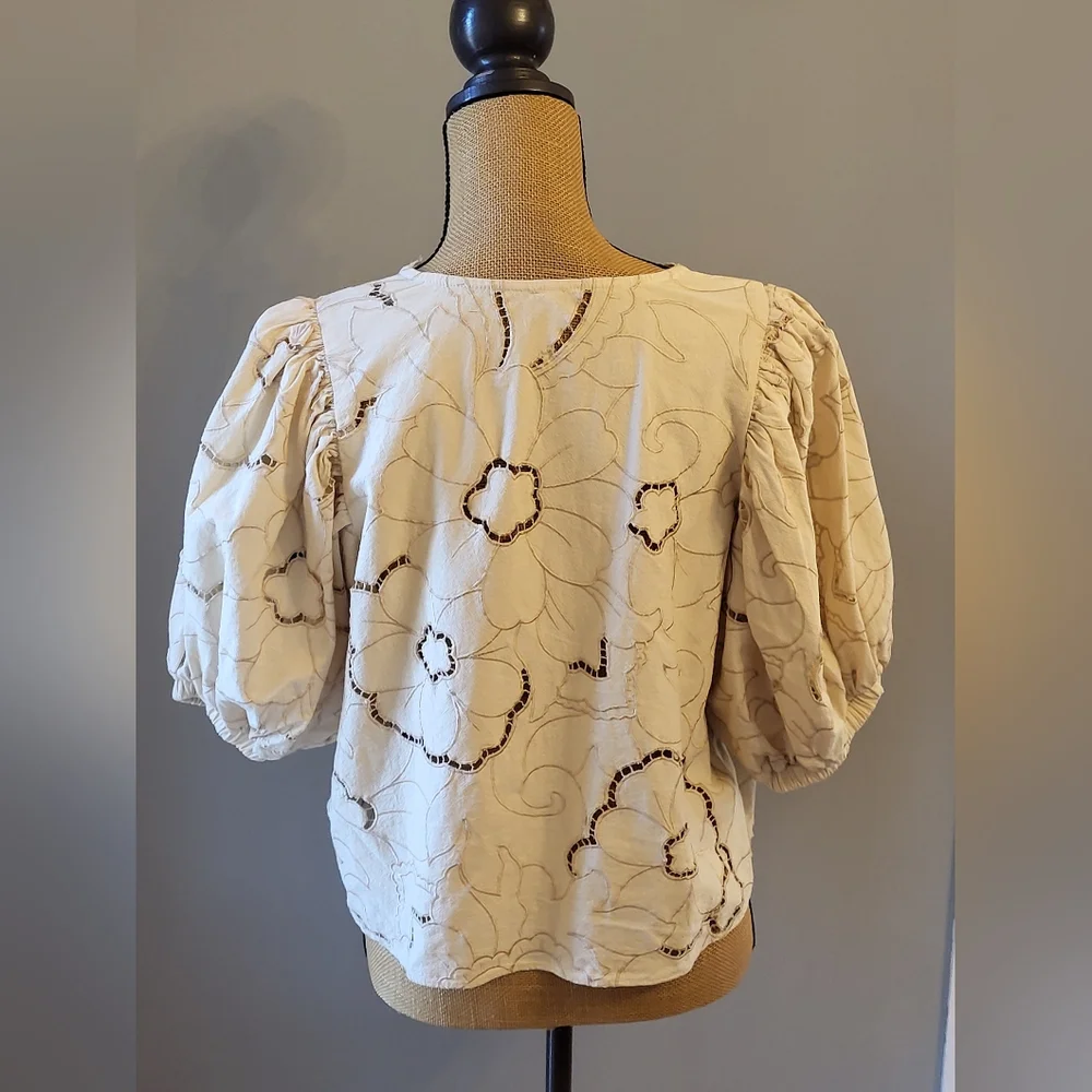 Free People Medium Cream/Ecru Lace Tie Front Blouse - Picture 7 of 10